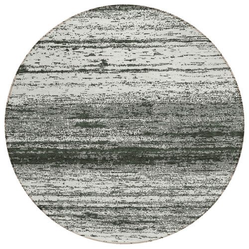 8' Black Ivory And Gray Round Striped Washable Indoor Outdoor Area Rug