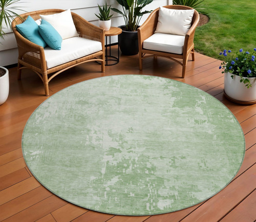 8' Mint Green Round Abstract Washable Indoor Outdoor Area Rug