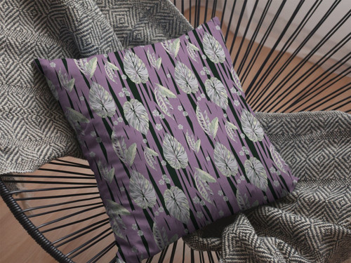 20 Lavender Black Fall Leaves Indoor Outdoor Zippered Throw Pillow