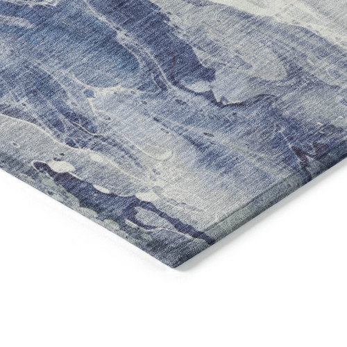 3' X 5' Blue And Ivory Abstract Washable Indoor Outdoor Area Rug