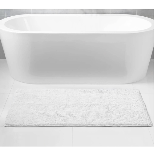 White Soft Cozy Chenille Bath Mat Absorbent Bathroom Rug