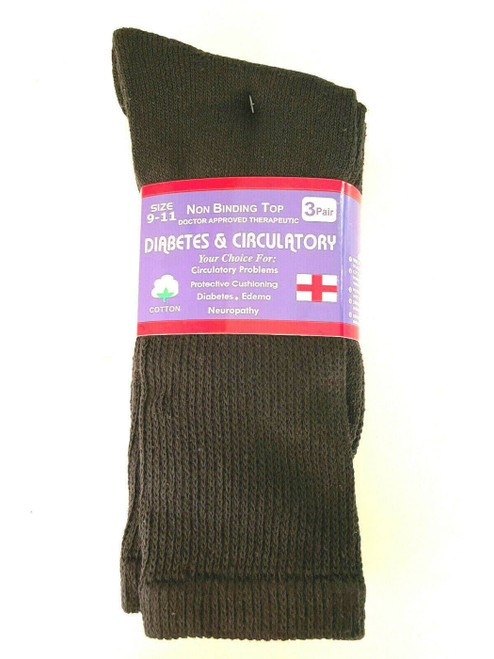 Mens Women Unisex Non Binding Cotton Circulation Diabetic Crew Black Socks Physician Approved - 9-11, 3 Pairs