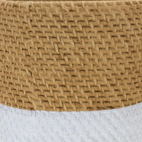 Set of Two Brown And White Cement 22 Ounce Two Toned Round Pot Planters