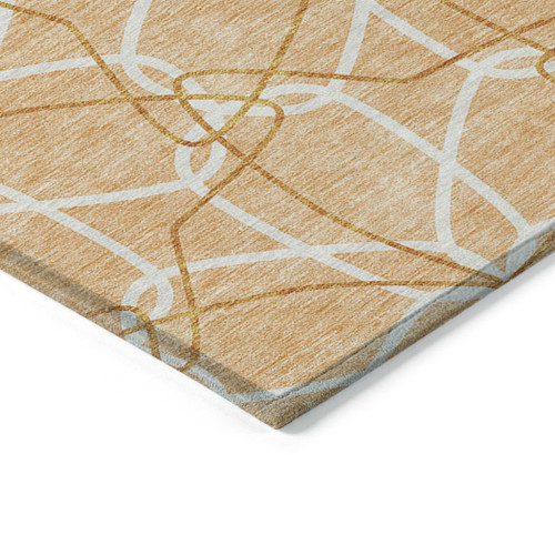 5' X 8' Peach And Ivory Geometric Washable Indoor Outdoor Area Rug