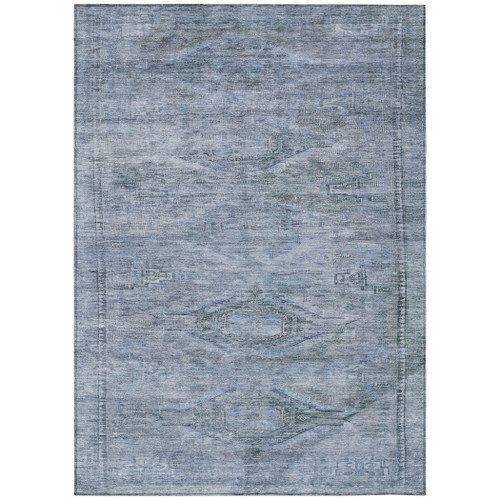 5' X 8' Sky Blue And Gray Aztec Washable Indoor Outdoor Area Rug