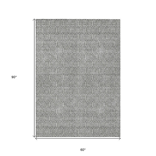5' X 8' Gray And Ivory Geometric Washable Indoor Outdoor Area Rug