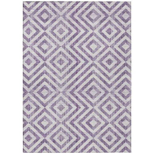 9' X 12' Purple And Ivory Geometric Washable Indoor Outdoor Area Rug