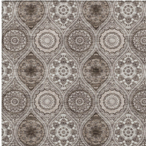 10' X 14' Khaki Ivory And Taupe Floral Medallion Washable Indoor Outdoor Area Rug