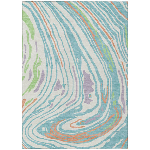 9' X 12' Linen Green And Sky Blue Abstract Washable Indoor Outdoor Area Rug