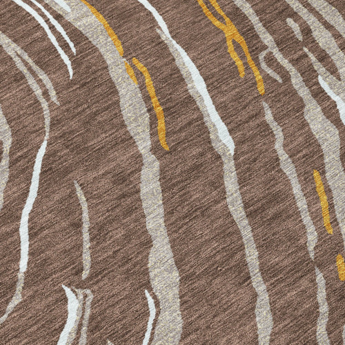8' Brown Beige And Ivory Round Abstract Washable Indoor Outdoor Area Rug