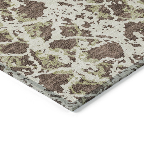 9' X 12' Brown And Ivory Abstract Washable Indoor Outdoor Area Rug