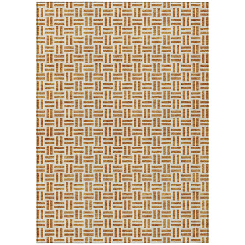 8' X 10' Copper And Ivory Geometric Washable Indoor Outdoor Area Rug