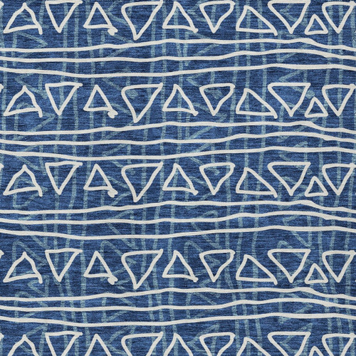 8' X 10' Navy Blue And Ivory Geometric Washable Indoor Outdoor Area Rug