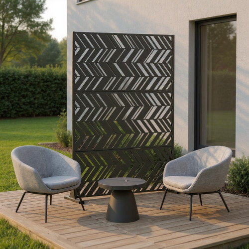 72" Black Steel Three Panel Outdoor Privacy Screen