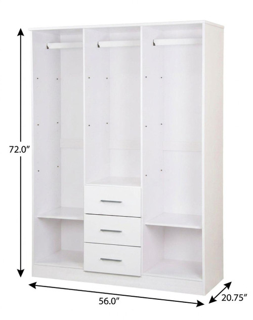 72" White Solid Wood Three Door Three Drawer Combo Dresser