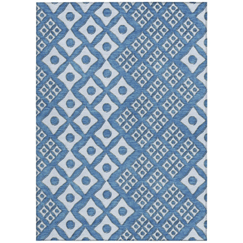 5' X 8' Denim Blue And Light Blue Geometric Washable Indoor Outdoor Area Rug