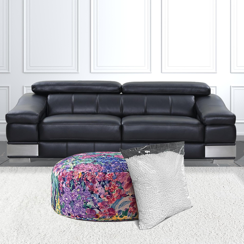 24" Blue And Green Cotton Round Floral Pouf Cover