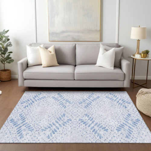 3' X 5' Denim Blue And Sky Blue Floral Washable Indoor Outdoor Area Rug