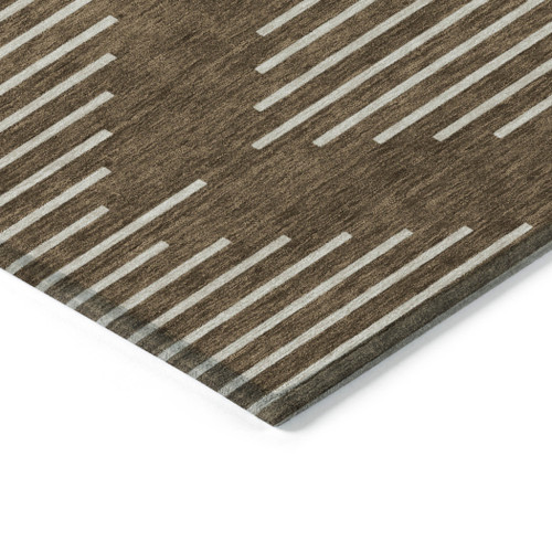 10' X 14' Brown And Beige Geometric Washable Indoor Outdoor Area Rug