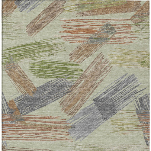 10' X 14' Artichoke Green Copper And Gray Striped Washable Indoor Outdoor Area Rug