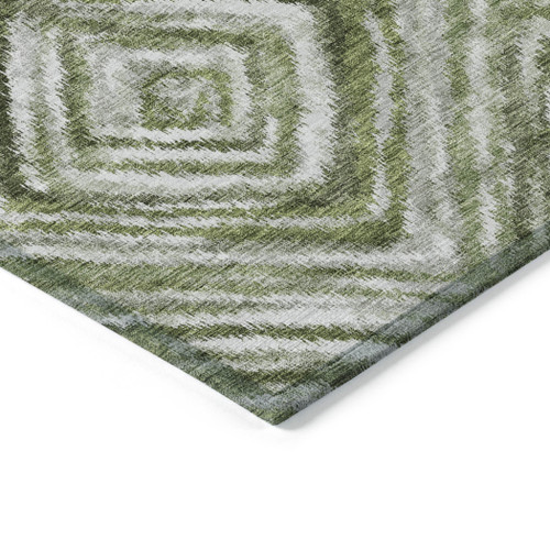 3' X 5' Artichoke Green And Sage Geometric Washable Indoor Outdoor Area Rug