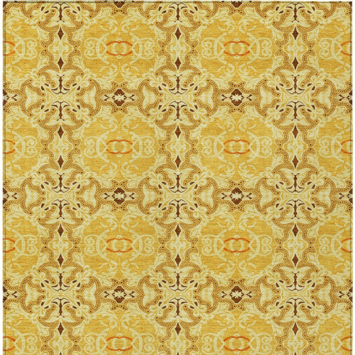 9' X 12' Orange Copper And Gold Medallion Washable Indoor Outdoor Area Rug