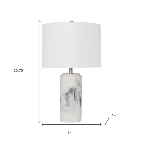 Faux Marble Concrete Table Lamp With Drum Shade