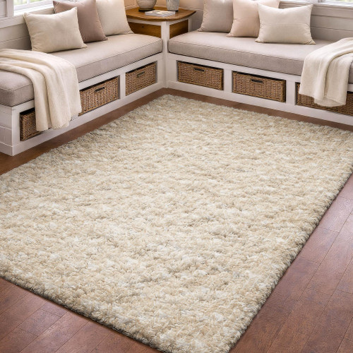 10' X 14' Beige And Taupe Geometric Shag Washable Area Rug With UV Protection