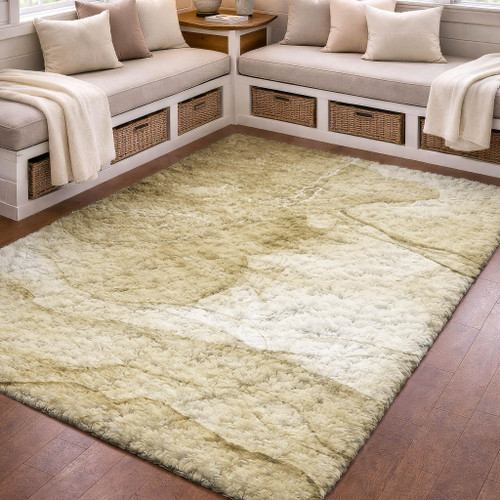 3' X 5' Beige And Ivory Abstract Shag Washable Area Rug With UV Protection
