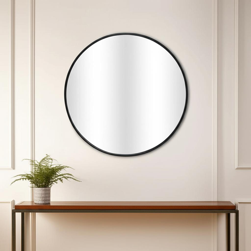 32" Black Metal Round Accent Mirror