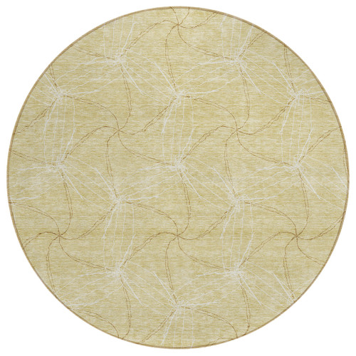 8' Wheat And Ivory Round Geometric Washable Indoor Outdoor Area Rug