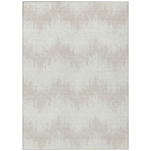 10' X 14' Ivory And Beige Chevron Washable Indoor Outdoor Area Rug