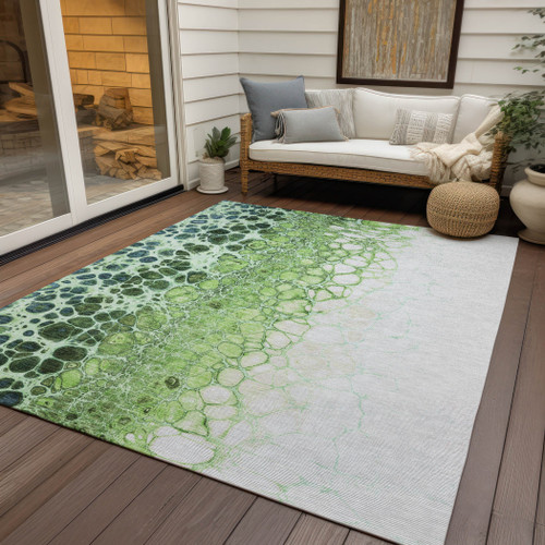 8' X 10' Green And Mint Green Abstract Washable Indoor Outdoor Area Rug