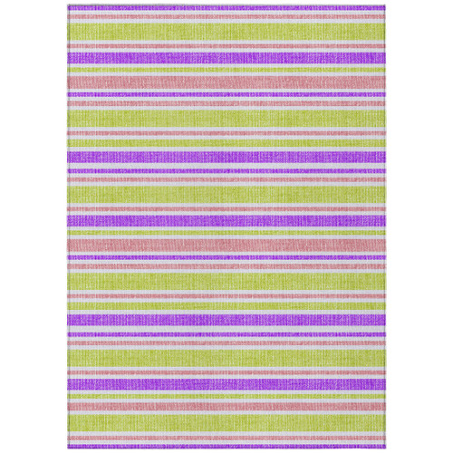 8' X 10' Purple Green and Pink Striped Washable Non Skid Indoor Outdoor Area Rug