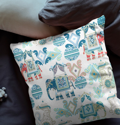 18" Blue White Tribal Indoor Outdoor Zip Throw Pillow