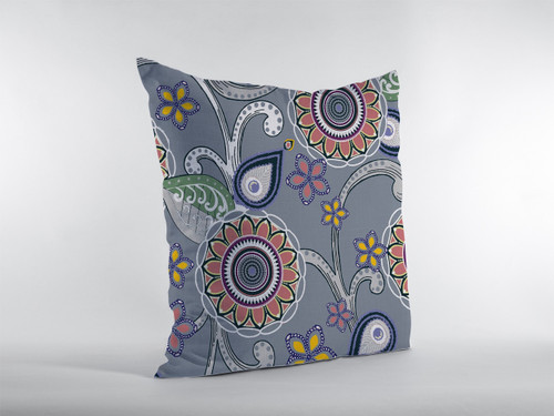 28 Gray Pink Floral Indoor Outdoor Throw Pillow