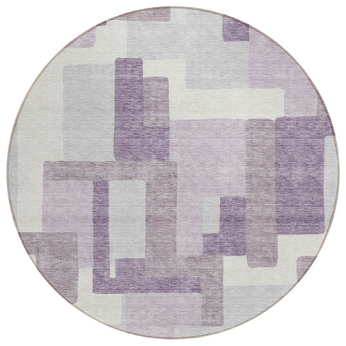 8' Lavender Purple And Ivory Round Abstract Washable Indoor Outdoor Area Rug