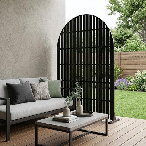 72" Black Steel Three Panel Outdoor Privacy Screen
