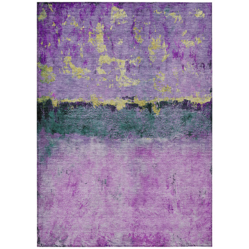 8' X 10' Plum And Gold Abstract Washable Indoor Outdoor Area Rug