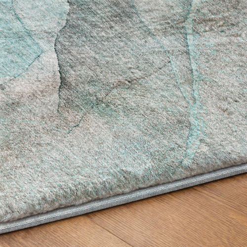 8' X 10' Teal And Gray Abstract Shag Washable Area Rug With UV Protection