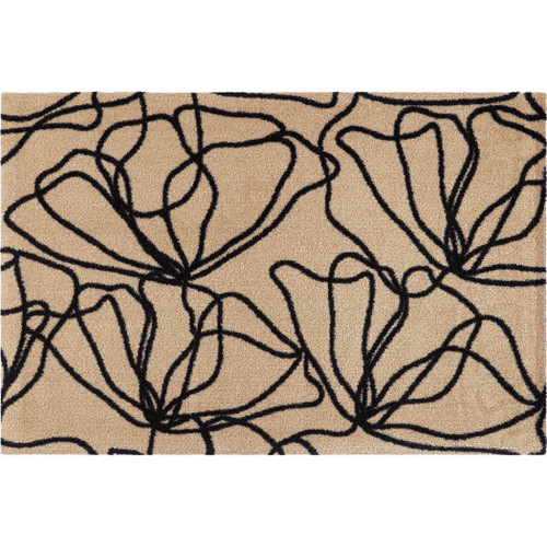 2' X 3' Beige and Black Floral Washable Non Skid Area Rug With UV Protection
