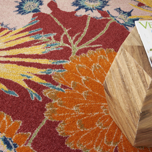 4' X 6' Orange and Red Floral Power Loom Area Rug