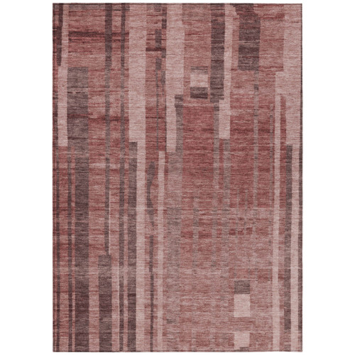 8' X 10' Brick Red And Brown Striped Washable Indoor Outdoor Area Rug
