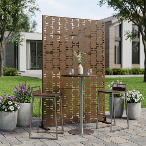 72" Brown Steel Six Panel Outdoor Privacy Screen