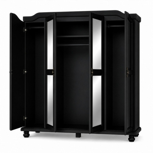 74" Black Solid Wood Mirrored Four Door Combo Dresser