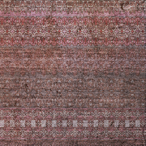 9' X 12' Merlot And Blush Striped Shag Washable Area Rug With UV Protection