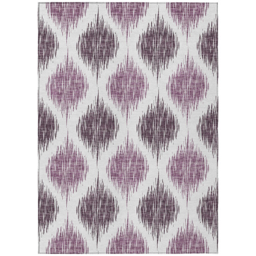 8' X 10' Purple Plum And Ivory Ikat Washable Indoor Outdoor Area Rug