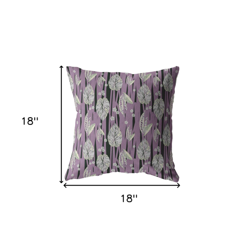18 Lavender Black Fall Leaves Indoor Outdoor Zippered Throw Pillow