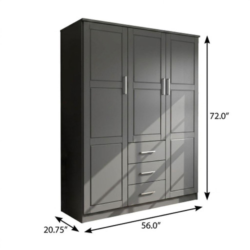 72" Gray Solid Wood Three Door Three Drawer Combo Dresser