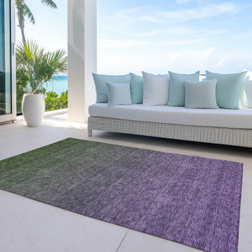 3' X 5' Purple Charcoal And Green Ombre Washable Indoor Outdoor Area Rug